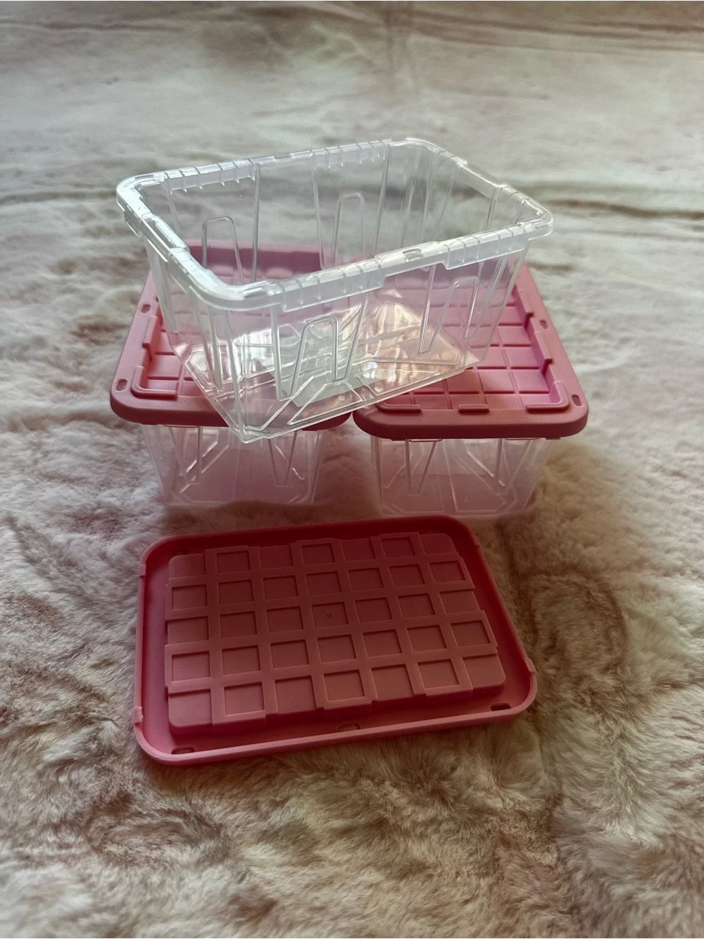 Set of 3 - XS Clear Storage Teeny Tote Containers with Pink Lids NWT